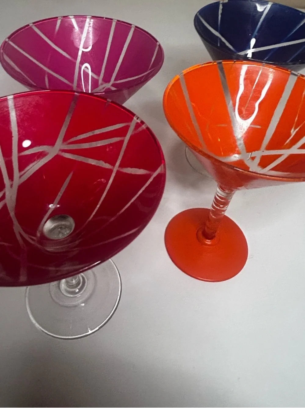 Handpainted Martini Glasses Set of Four 4 Blue Orange Red Pink Home Decor